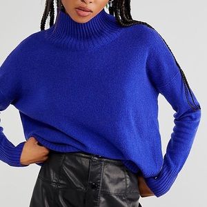 Free People Poppy Cashmere Turtleneck, size M, Halcyon blue